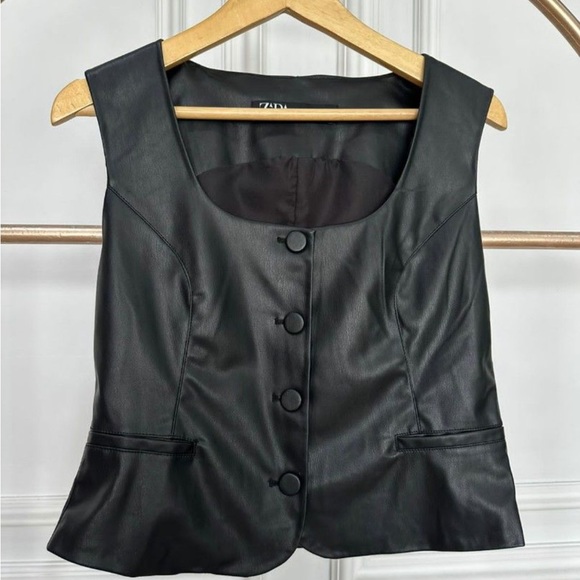 ZARA Black Faux Leather Vest - Picture 10 of 12